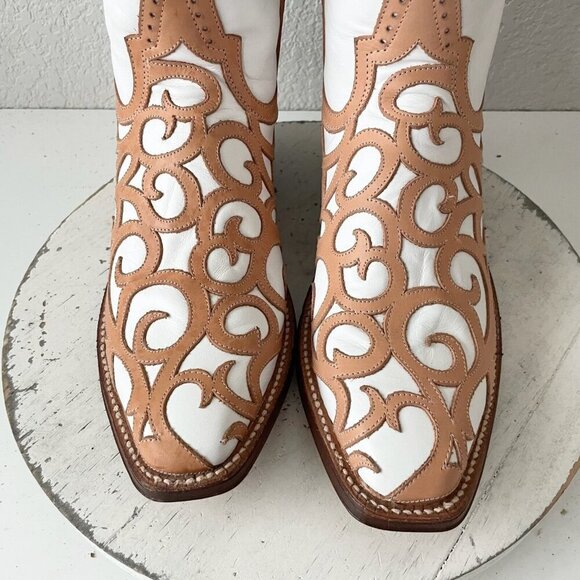 Rod Patrick Womens Cowboy Boots 8.5A Western Cowgirl White Leather French Toe - Picture 6 of 12